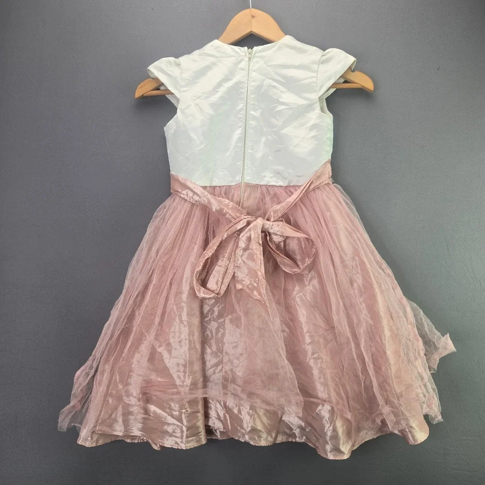 Alexandra of California Girls Dress Formal Pearl Collar Pink Tulle White Sz 8-10